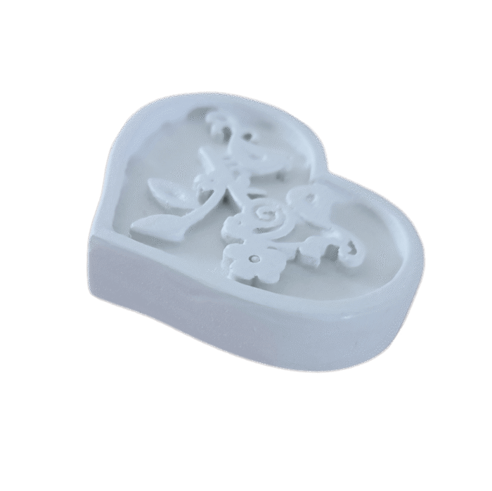 Coração Flores Passarinhos em Resina