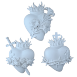 Sagrados Corações de Jesus, Maria e José Aplique em Resina