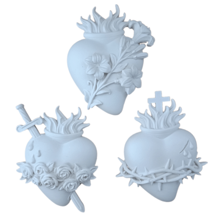 Sagrados Corações de Jesus, Maria e José Aplique em Resina