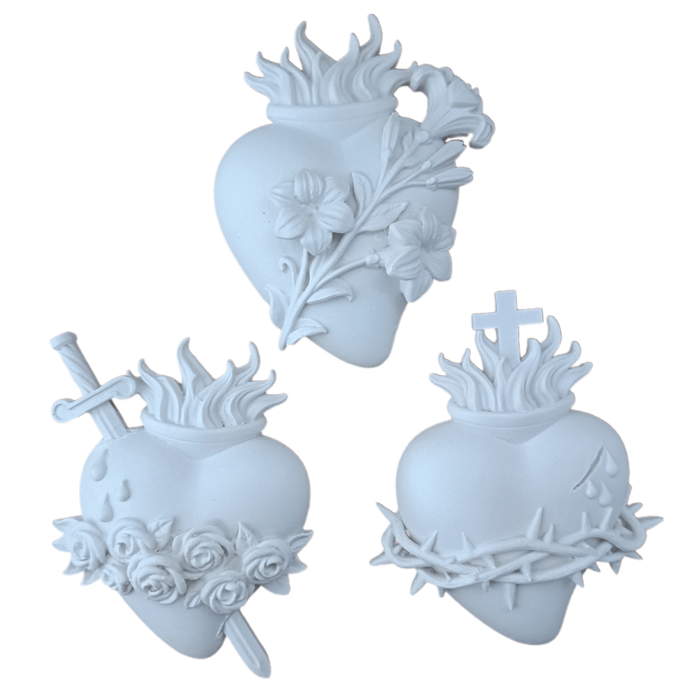 Sagrados Corações de Jesus, Maria e José Aplique em Resina