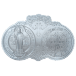 Medalha de São Bento Aplique, Parede ou Mesa em Resina Prata
