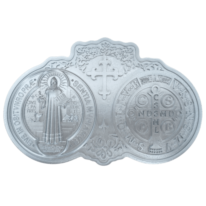 Medalha de São Bento Aplique, Parede ou Mesa em Resina Prata