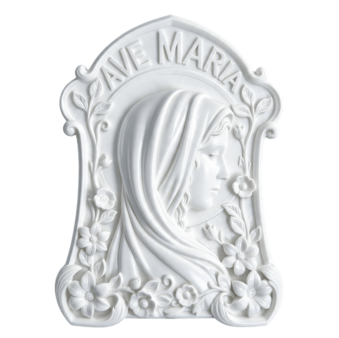 Ave Maria Aplique ou Parede em Resina Branca Ave Maria Aplique ou Parede em Resina